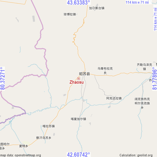 Zhaosu on map