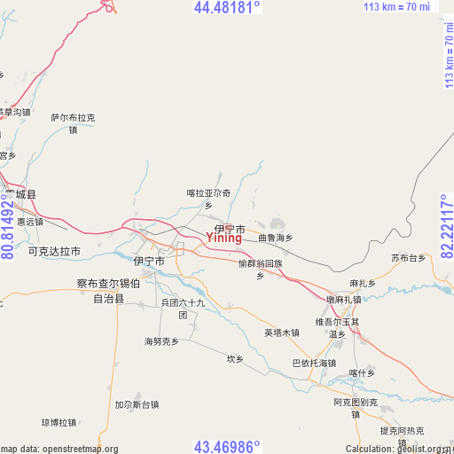 Yining on map