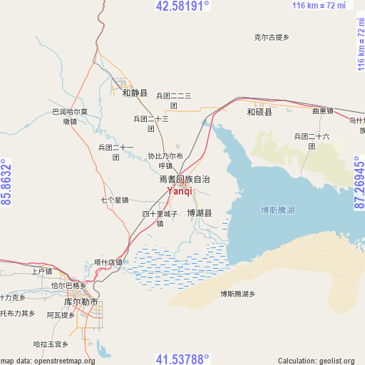 Yanqi on map