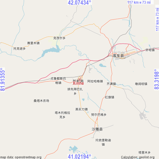 Xinhe on map