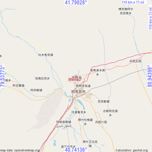 Wensu on map