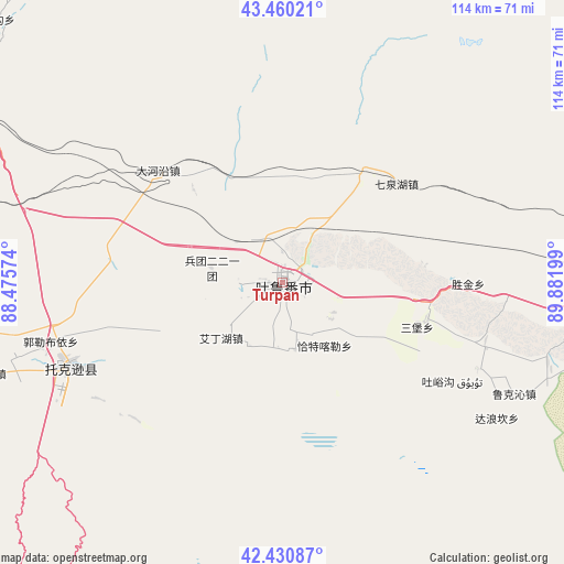 Turpan on map