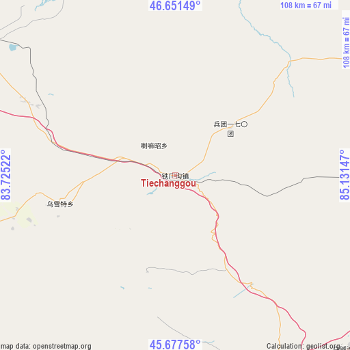 Tiechanggou on map