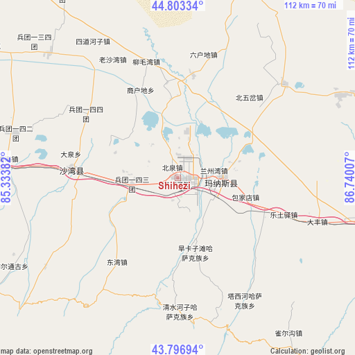 Shihezi on map