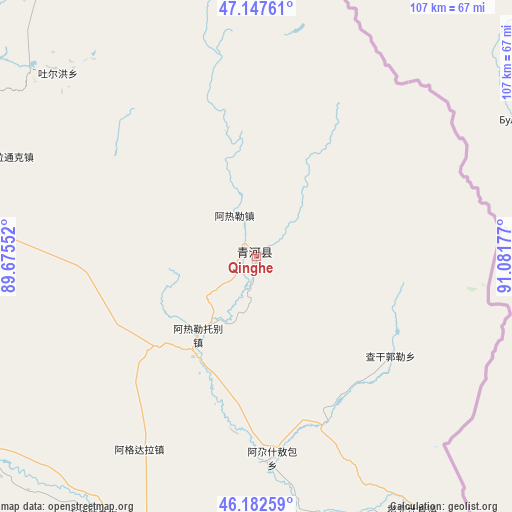 Qinghe on map