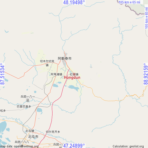 Hongdun on map