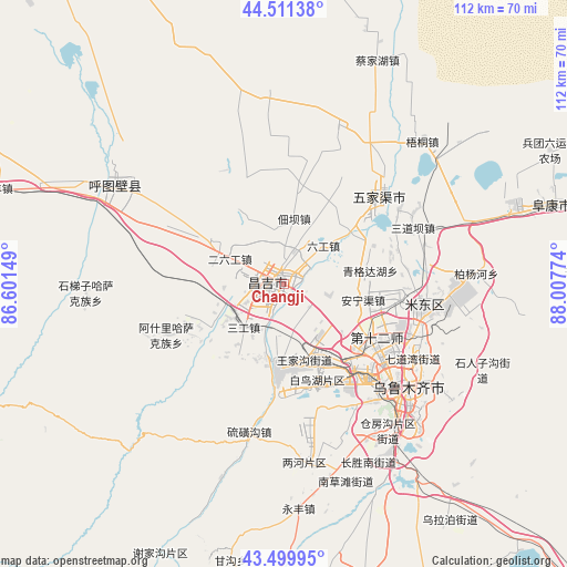 Changji on map