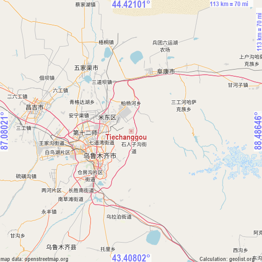 Tiechanggou on map