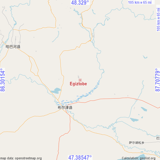 Egiztobe on map