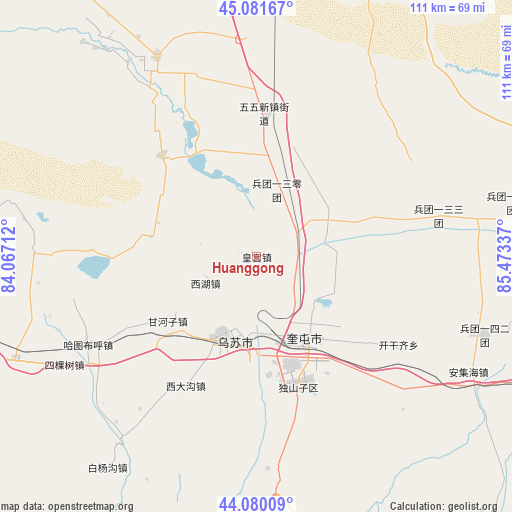 Huanggong on map