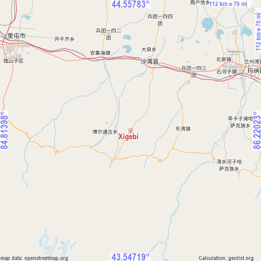 Xigebi on map