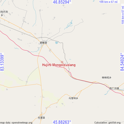 Hujirti Mongolzuxiang on map