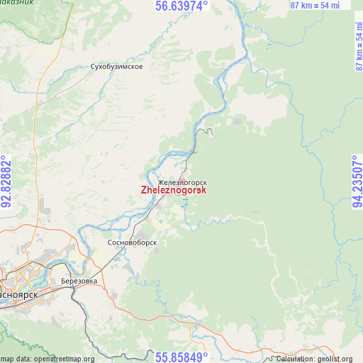 Zheleznogorsk on map