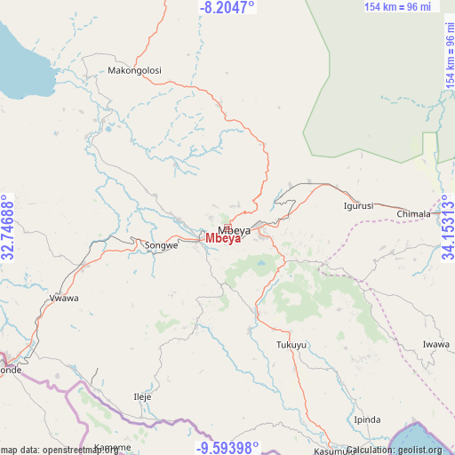 Mbeya on map