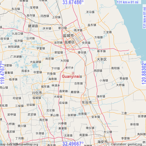 Guanyinsi on map