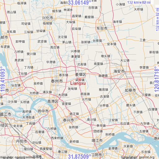 Liangxu on map