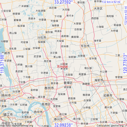 Xingtai on map