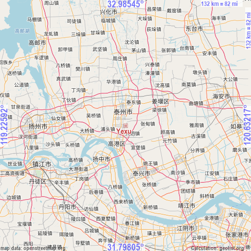 Yexu on map