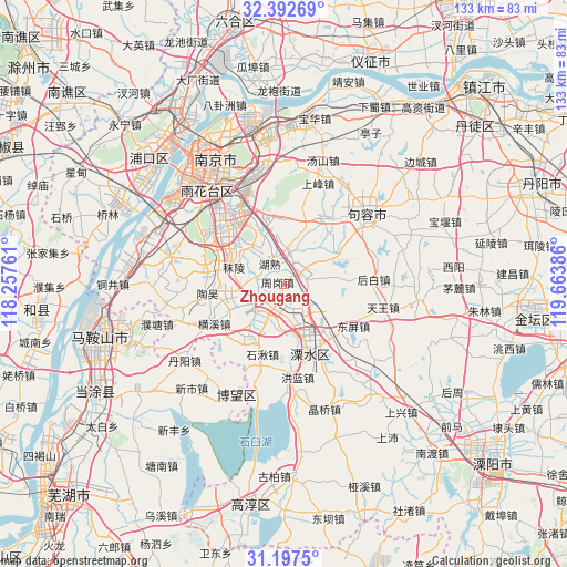 Zhougang on map