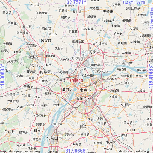 Yanjiang on map