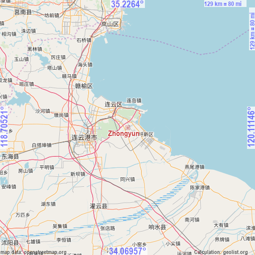 Zhongyun on map