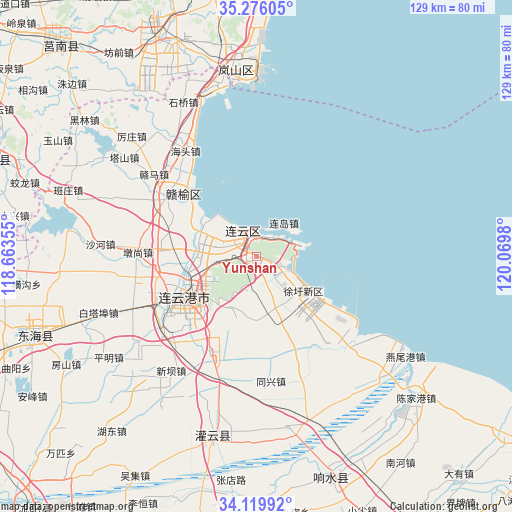 Yunshan on map