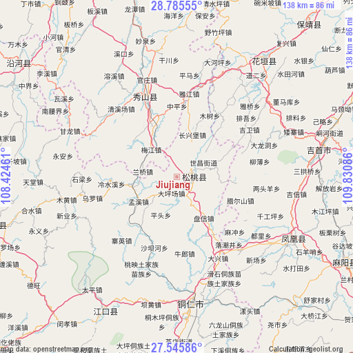 Jiujiang on map