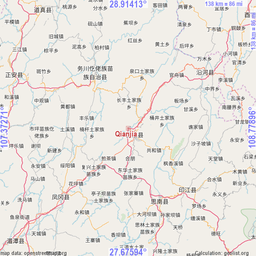 Qianjia on map