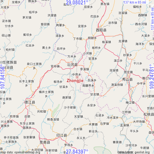 Zhongjie on map