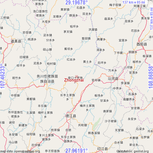 Zhongzhai on map