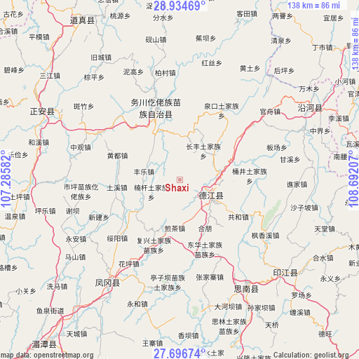 Shaxi on map