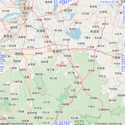 Yishan on map