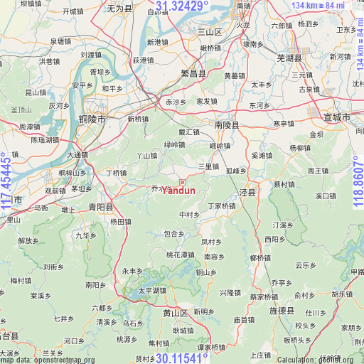 Yandun on map