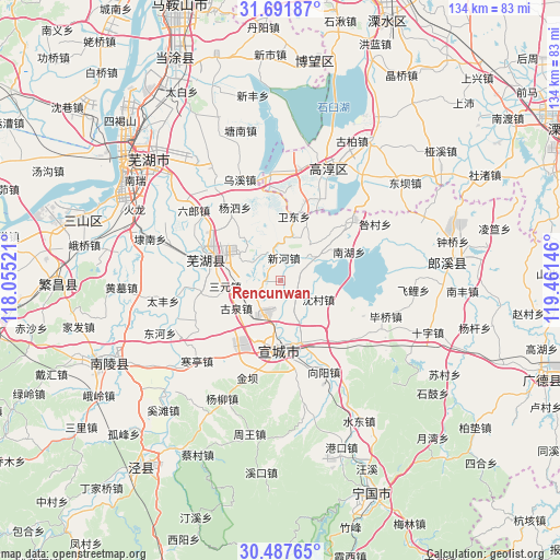 Rencunwan on map