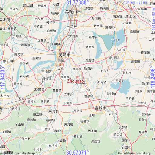 Zhougao on map