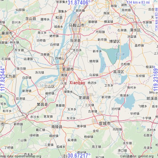 Xianbao on map