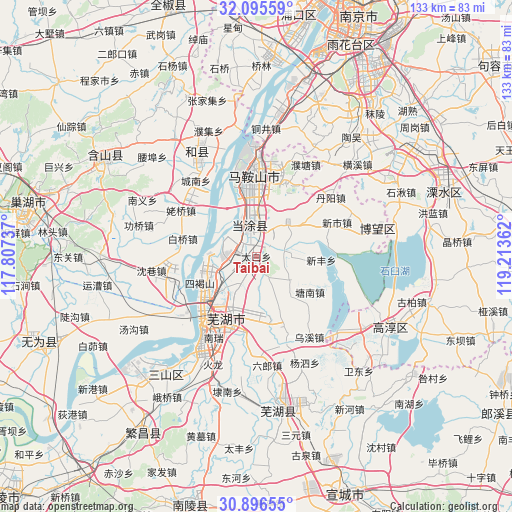 Taibai on map