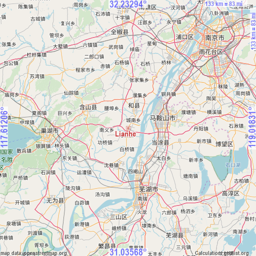 Lianhe on map