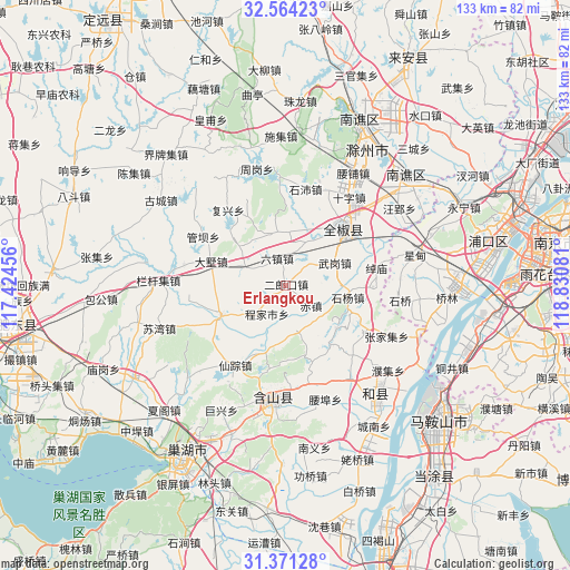 Erlangkou on map