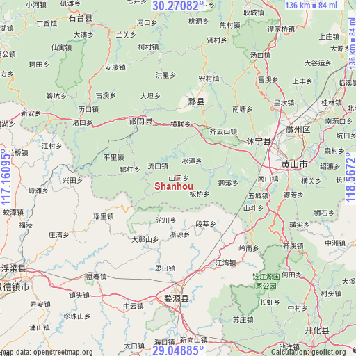 Shanhou on map