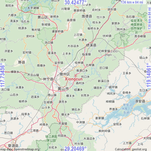 Xiongcun on map