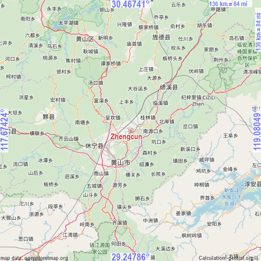 Zhengcun on map