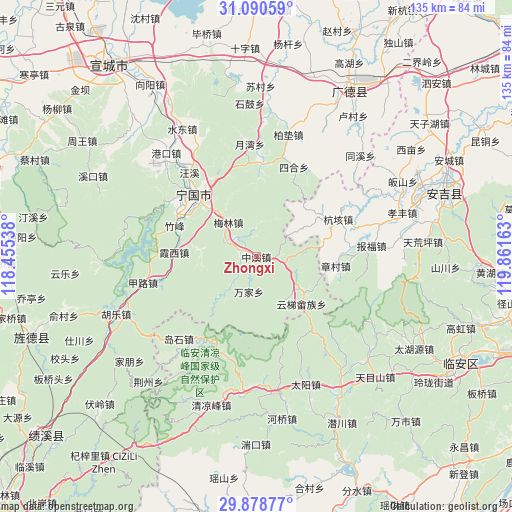 Zhongxi on map