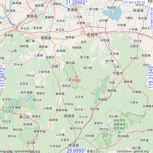 Tingxi on map