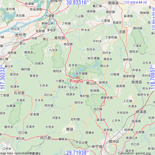 Pinghu on map