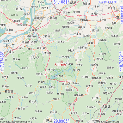 Xinfeng on map