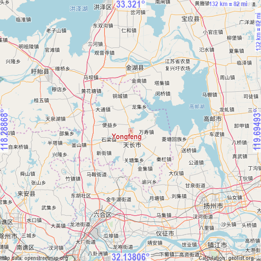 Yongfeng on map