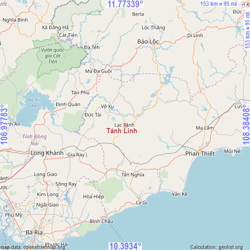 Tánh Linh on map