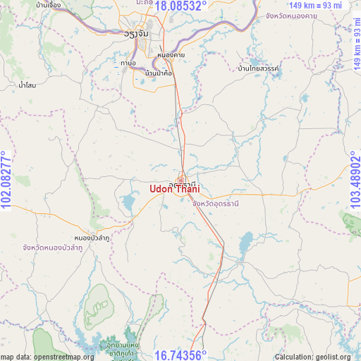 Udon Thani on map