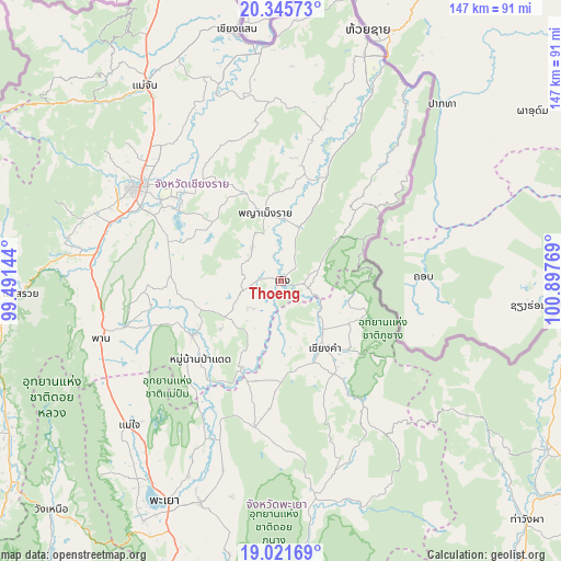 Thoeng on map